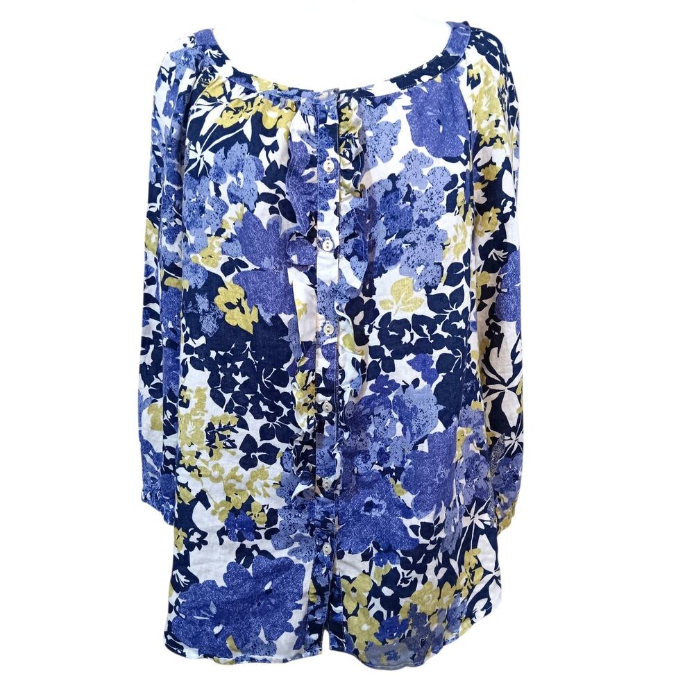 CHARTER CLUB 100% Linen Floral Tunic Top Blouse 14 XL‎ Watercolors Flowy Comfort
